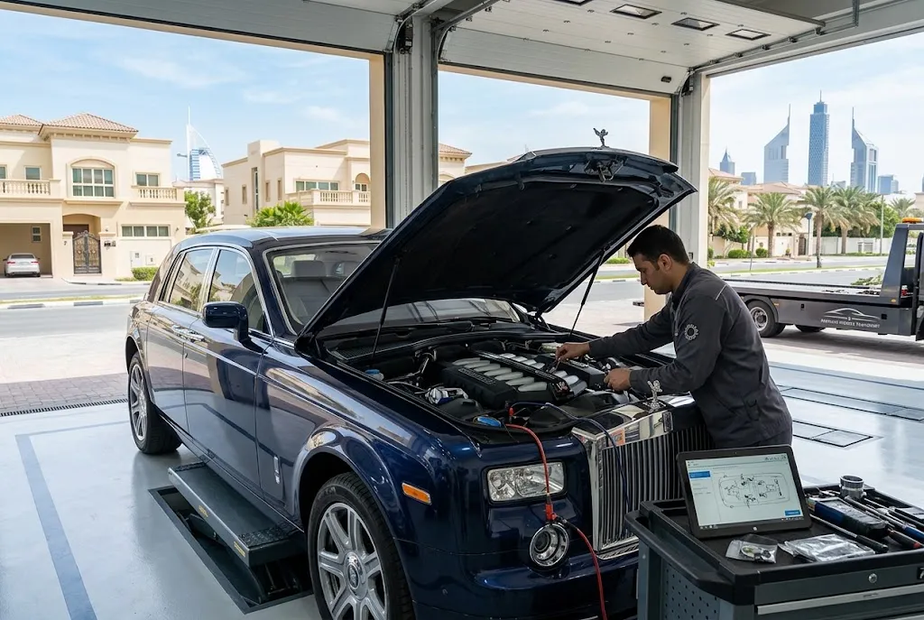 Independent Rolls Royce repair specialist servicing a luxury Rolls Royce for a Jumeirah owner in Dubai