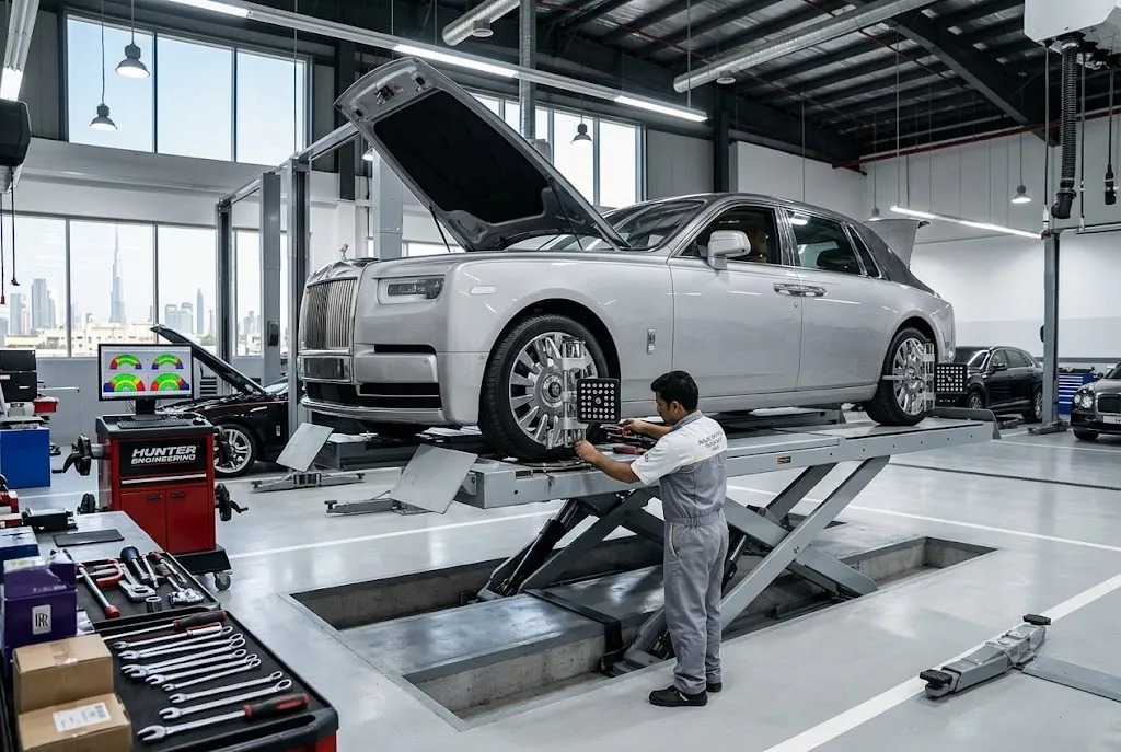 Rolls Royce steering repair and wheel alignment in Dubai by independent specialist mechanics