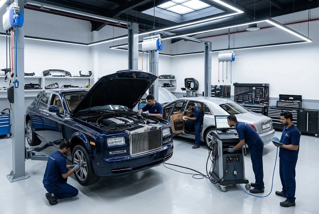 Independent Rolls Royce repair specialist servicing a luxury Rolls Royce for an Al Barsha owner in Dubai